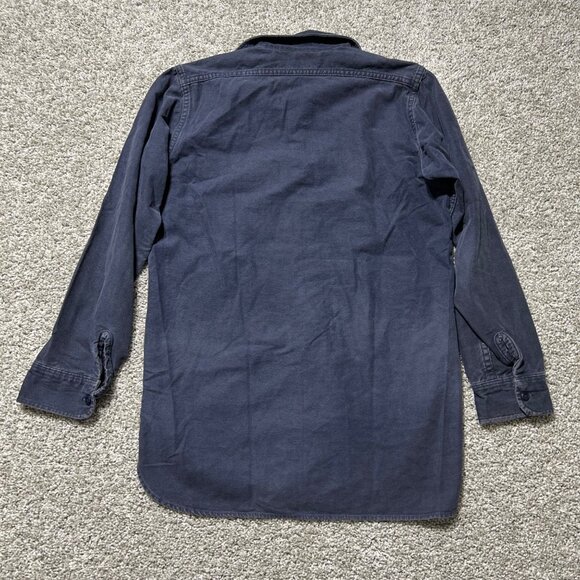 Woolrich Vintage Mens Sz M Distressed Long Sleeve Navy Button-Up Shirt - Picture 6 of 9